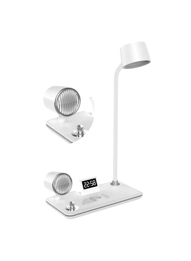 مصباح طاولة LED 4 في 1 مع مكبر صوت بلوتوث، وشحن لاسلكي للهاتف، ومنفذ USB، ومفتاح لمس، وساعة رقمية، وإضاءة قابلة للتعتيم - مصباح مكتب عصري لغرفة النوم، والمكتب، والقراءة، والإضاءة المحيطة - Image 5