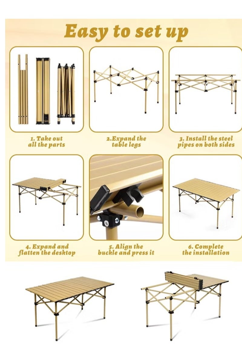 توشونكس طاولة تخييم قابلة للطي محمولة مع سطح من الألومنيوم قابل للدحرجة، خفيفة الوزن وصغيرة الحجم لسهولة الحمل، تصميم متين ومقاوم للماء، إطار فولاذي مستقر، مثالية للمغامرات الخارجية والنزهات والشواء على الشاطئ والمشي لمسافات طويلة وصيد الأسماك والسفر، 120 سم × 55 سم - Image 5
