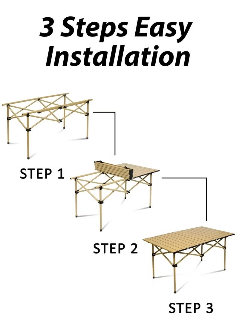 توشونكس طاولة تخييم قابلة للطي محمولة مع سطح من الألومنيوم قابل للدحرجة، خفيفة الوزن وصغيرة الحجم لسهولة الحمل، تصميم متين ومقاوم للماء، إطار فولاذي مستقر، مثالية للمغامرات الخارجية والنزهات والشواء على الشاطئ والمشي لمسافات طويلة وصيد الأسماك والسفر، 120 سم × 55 سم - Image 4