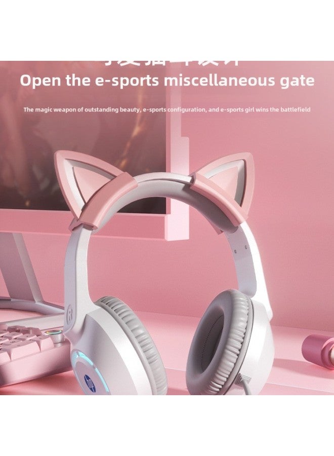 Headset Live Wired Game Desktop Computer Cat Ear Headset Electronic Competition Notebook-Color:Package 4 Metal Headphone Stand-cold Cute Black [white Cat Ears]  - Image 4
