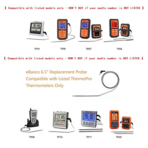 eBasics Grilling BBQ Meat Thermometer Temperature Probe Replacement Thermometer Probe Compatible with Thermopro TP25 TP20 TP07 TP-07 TP08 TP-08S TP06S TP16 TP-16S TP17, Fit Listed Models Only - Image 3