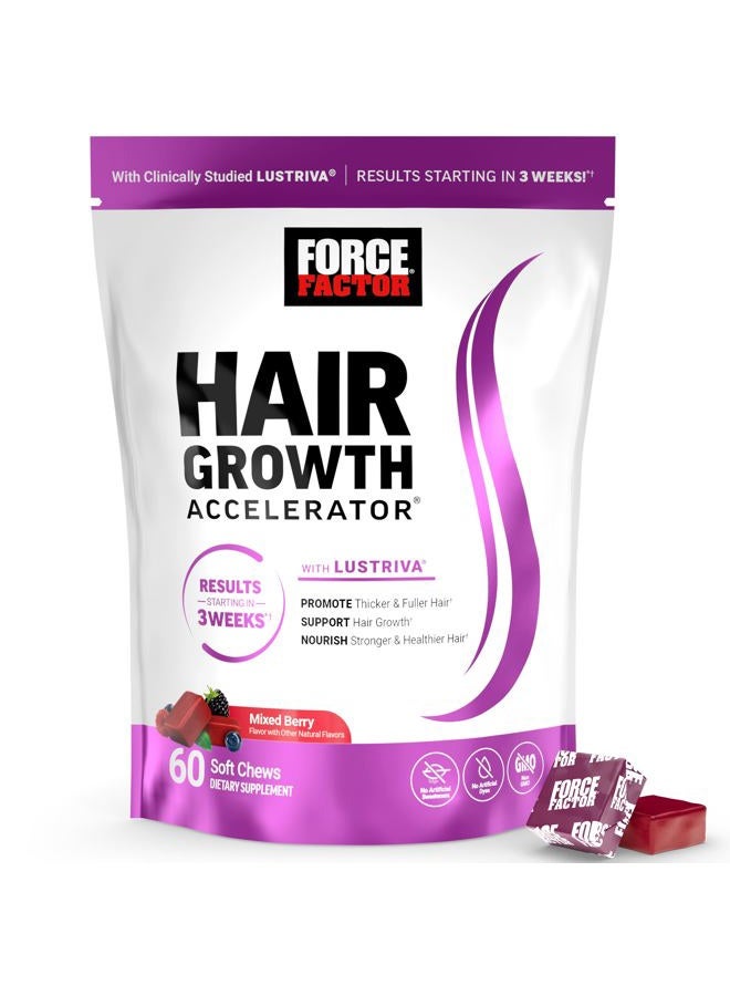Force Factor Hair Growth Accelerator Soft Chews, Hair Growth Vitamins for Women and Men with Clinically Studied Lustriva and Biotin, Promotes Thicker, Fuller, Stronger Hair, Mixed Berry, 60 Soft Chews - Image 1