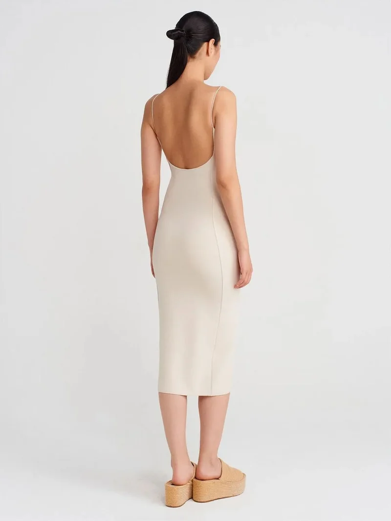 ديلفين Dilvin Sleeveless Bodycon Midi Dress With Cut-Out Detail