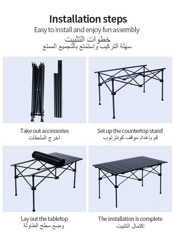 EXCLIFE Folding table, portable retractable camping table, carbon steel folding table, ultra light and compact, with tote bag, suitable for outdoor, beach, barbecue, picnic, cooking, festival, indoor, office (large size)  - Image 4
