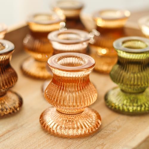 WDHODEC Glass Candlestick Holders 12PCS Taper Candle Holders for Table Centerpiece Vintage Colorful Candle Sticks for Wedding, Party and Birthday Table Decoration(Brown) - Image 4
