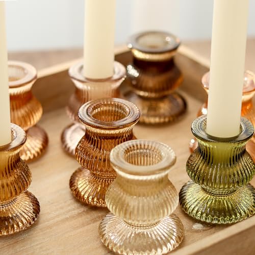 WDHODEC Glass Candlestick Holders 12PCS Taper Candle Holders for Table Centerpiece Vintage Colorful Candle Sticks for Wedding, Party and Birthday Table Decoration(Brown) - Image 2
