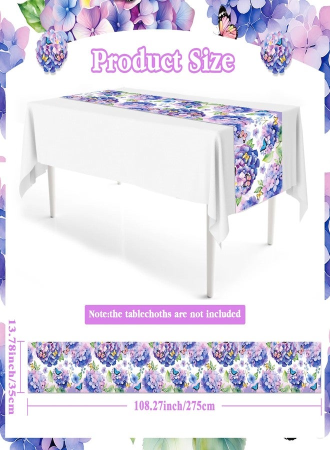 MOZUI 6 Pcs Plastic Purple Hydrangea Table Runner - 14 x 108 Inch Watercolor Floral Spring Summer Seasonal Flower Butterfly Farmhouse Table Center Decor for Spring Easter Summer Party Supplies - Image 3