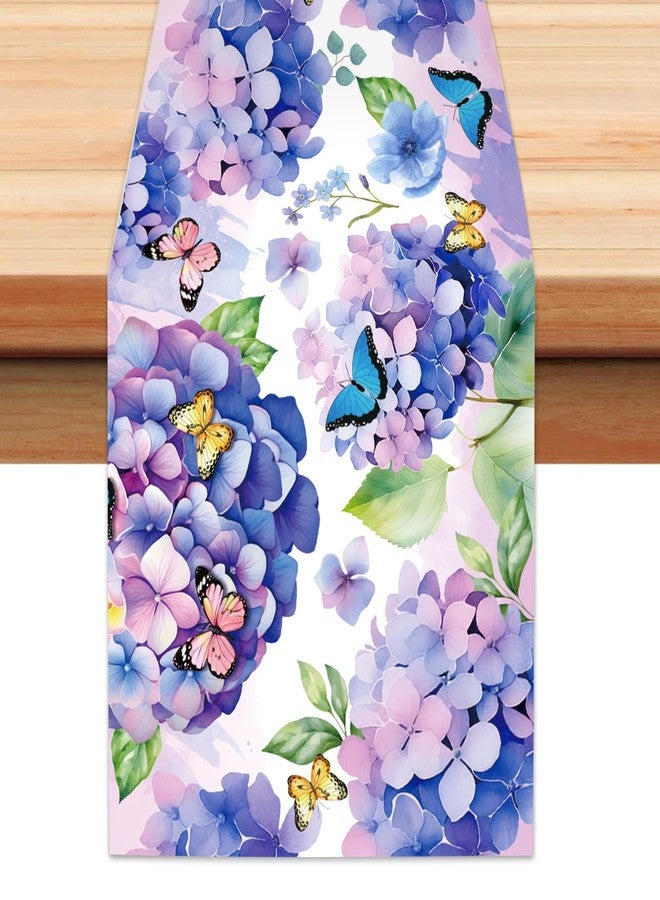 MOZUI 6 Pcs Plastic Purple Hydrangea Table Runner - 14 x 108 Inch Watercolor Floral Spring Summer Seasonal Flower Butterfly Farmhouse Table Center Decor for Spring Easter Summer Party Supplies - Image 5