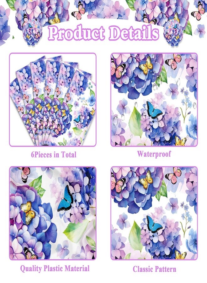 MOZUI 6 Pcs Plastic Purple Hydrangea Table Runner - 14 x 108 Inch Watercolor Floral Spring Summer Seasonal Flower Butterfly Farmhouse Table Center Decor for Spring Easter Summer Party Supplies - Image 2