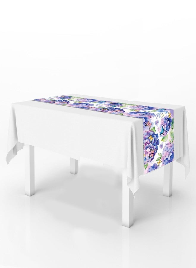 MOZUI 6 Pcs Plastic Purple Hydrangea Table Runner - 14 x 108 Inch Watercolor Floral Spring Summer Seasonal Flower Butterfly Farmhouse Table Center Decor for Spring Easter Summer Party Supplies - Image 4
