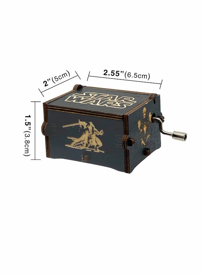 Star Wars Wooden Music Box, Hand Crank Vintage Musical Decor, Laser Engraved Mini Antique Gift for Weddings, Birthdays, and Special Occasions, Unique Home Decoration (Black)  - Image 5