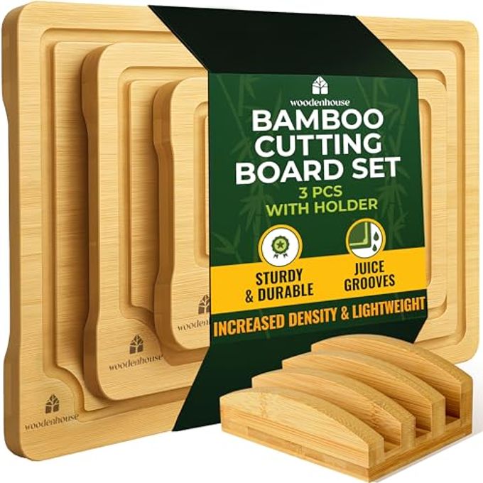 Vegetables Deep Color Woodenhouse Bamboo Cutting Board Set of 3 - Thick & Durable Wood ...
