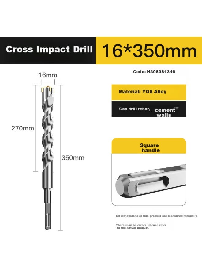 Huhao Electric Hammer Drill Bit, Cross Impact Drill Bit, Tungsten Steel Alloy, Wall-piercing, Hole-drilling, Concrete-specific, Round Shank, Square Shank, Rotary Head - Image 1