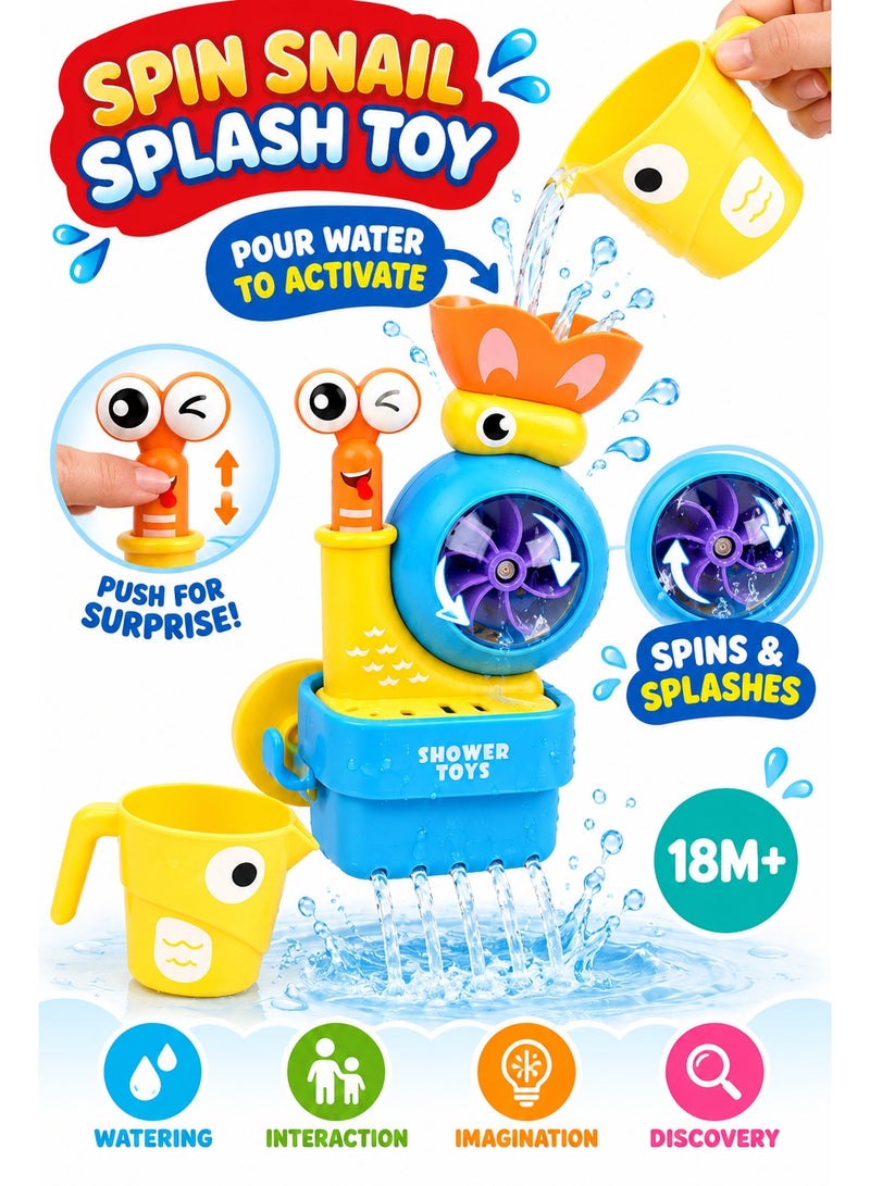 Spin Snail Splash Bath Toy for Toddlers 18M+, Water Pouring Shower Toy with Spinning Wheel, Pop-Up Snail Eyes, Drainage Waterfall & Pour Cup for Baby Bath Time Play - Image 5