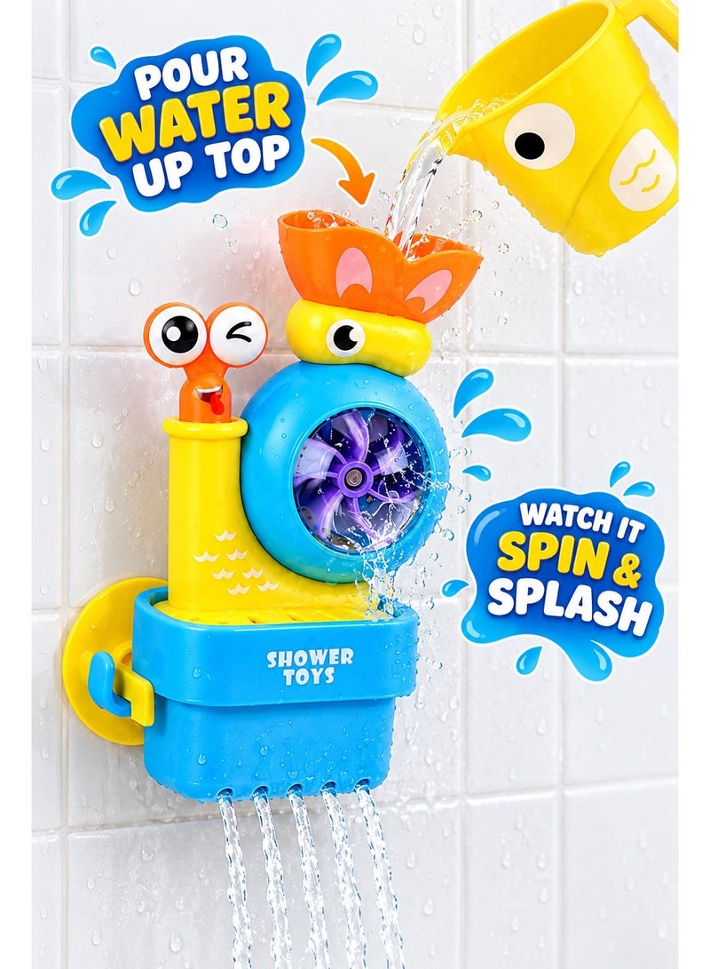 Spin Snail Splash Bath Toy for Toddlers 18M+, Water Pouring Shower Toy with Spinning Wheel, Pop-Up Snail Eyes, Drainage Waterfall & Pour Cup for Baby Bath Time Play - Image 3