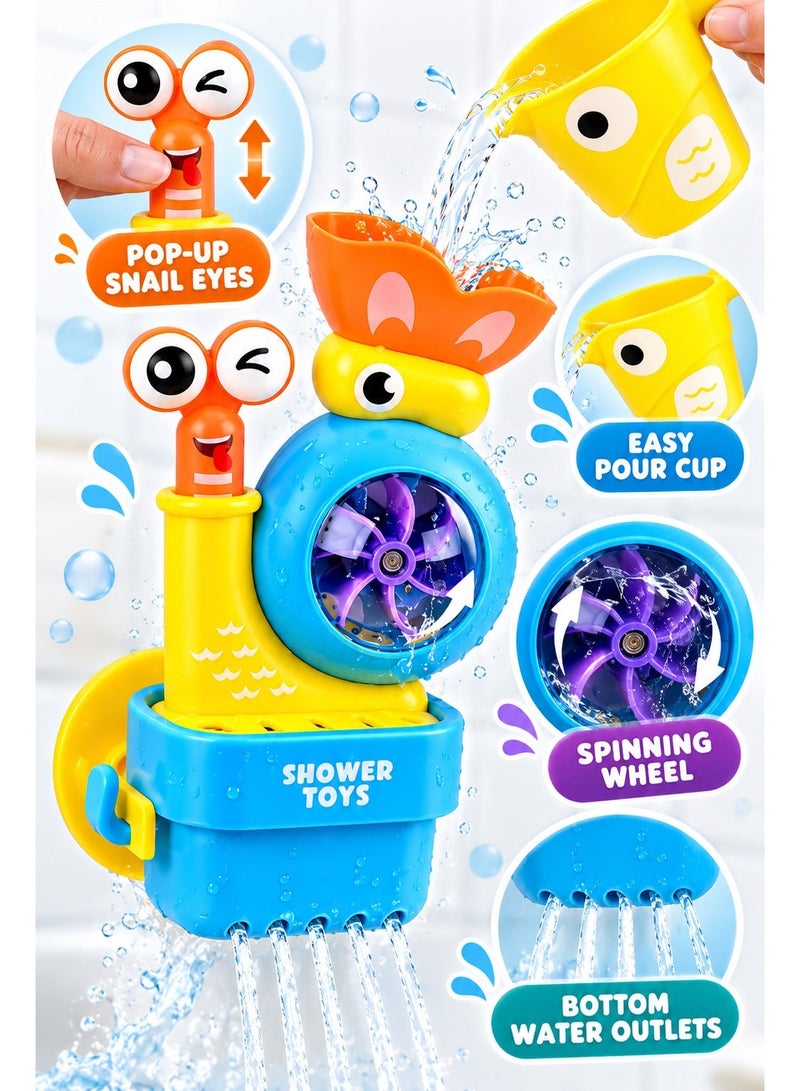 Spin Snail Splash Bath Toy for Toddlers 18M+, Water Pouring Shower Toy with Spinning Wheel, Pop-Up Snail Eyes, Drainage Waterfall & Pour Cup for Baby Bath Time Play - Image 4