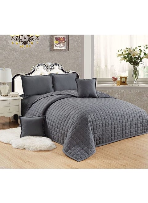 4-Piece Quilted Compressed Comforter Set For All Season Microfiber Grey Single 1 x Comforter 160x210cm 1 x Fitted Sheet 120x200+25cm 2 x Pillow Case 45x75cm 2 x Cushion Cover 45x45cm