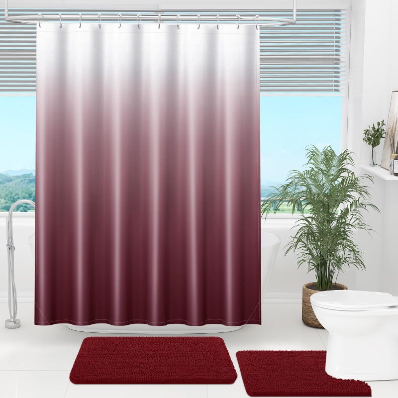 OLANLY Luxury Red and White Ombre Shower Curtain Sets with 12 Hooks  Waterproof and Washable Decorative Shower Curtains for Bathroom  72x72 Inches - Image 2