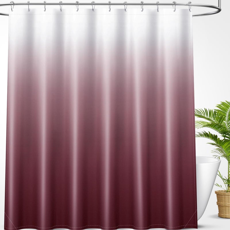 OLANLY Luxury Red and White Ombre Shower Curtain Sets with 12 Hooks  Waterproof and Washable Decorative Shower Curtains for Bathroom  72x72 Inches - Image 1