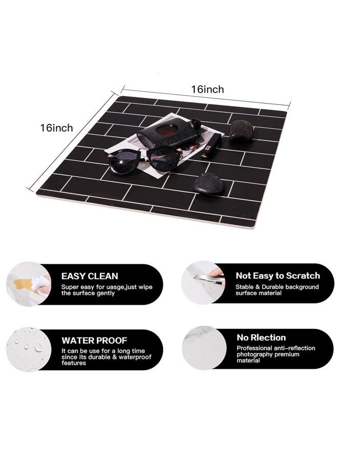 EOAJAFOU - 5PCS Double Sided 10 Patterns Photography Backdrop Boards, 16x16 Inch Waterproof Background Surface with 4 Brackets, Cement Marble Wood Brick Texture Backdrop for Food Jewelry Shooting - Image 1
