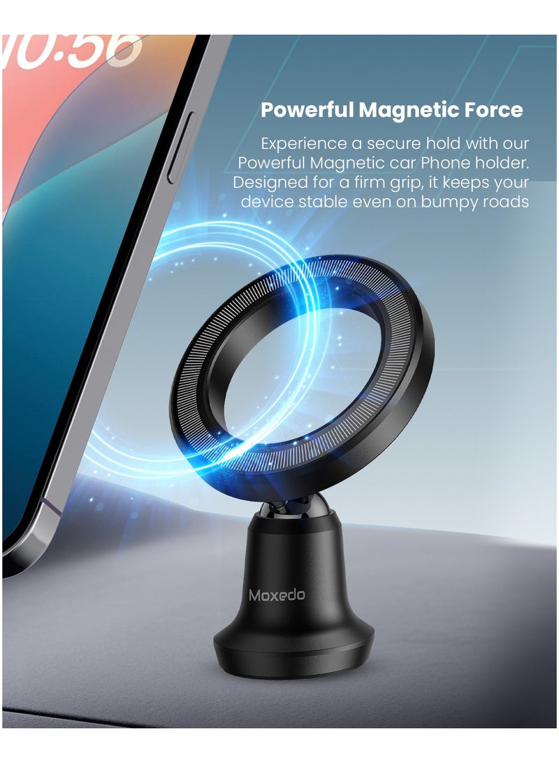 Moxedo Moxedo Magnetic Car Phone Holder for Dashboard | 360° Rotating Snap-On Mount with Strong Magnets for iPhone MagSafe & Android | Hands-Free Holder for 4.7"–7.2" Devices, Aluminum Alloy Design  - Image 2
