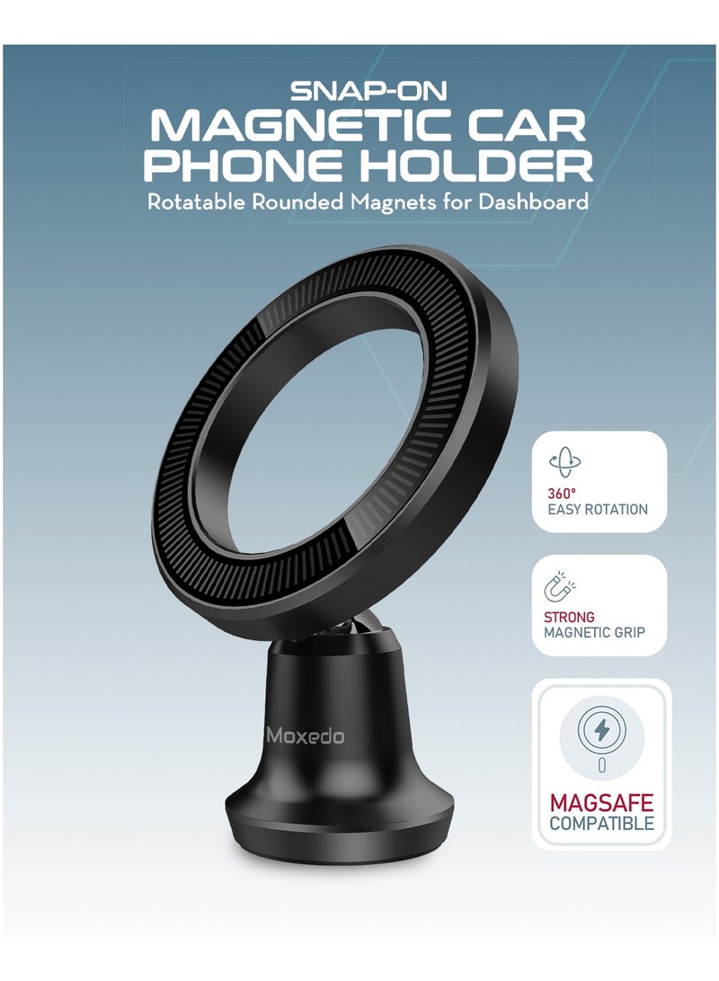 Moxedo Moxedo Magnetic Car Phone Holder for Dashboard | 360° Rotating Snap-On Mount with Strong Magnets for iPhone MagSafe & Android | Hands-Free Holder for 4.7"–7.2" Devices, Aluminum Alloy Design  - Image 5
