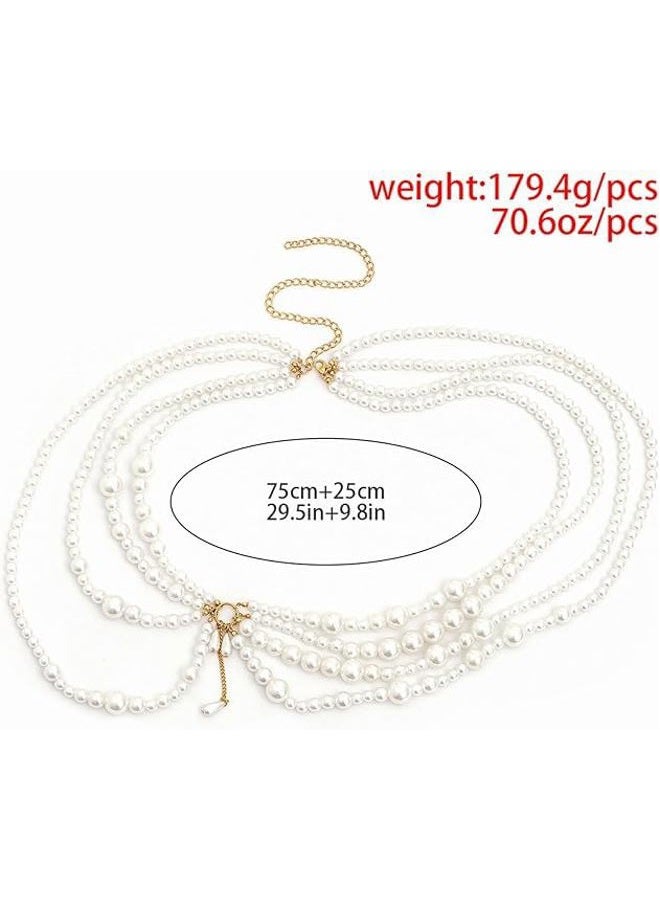 CanB Pearl Waist Chain Layered Belly Body Chains Bikini Belly Chain Beach Rave Party Body Accessories for Women and Girls (B, Pearl) - Image 4