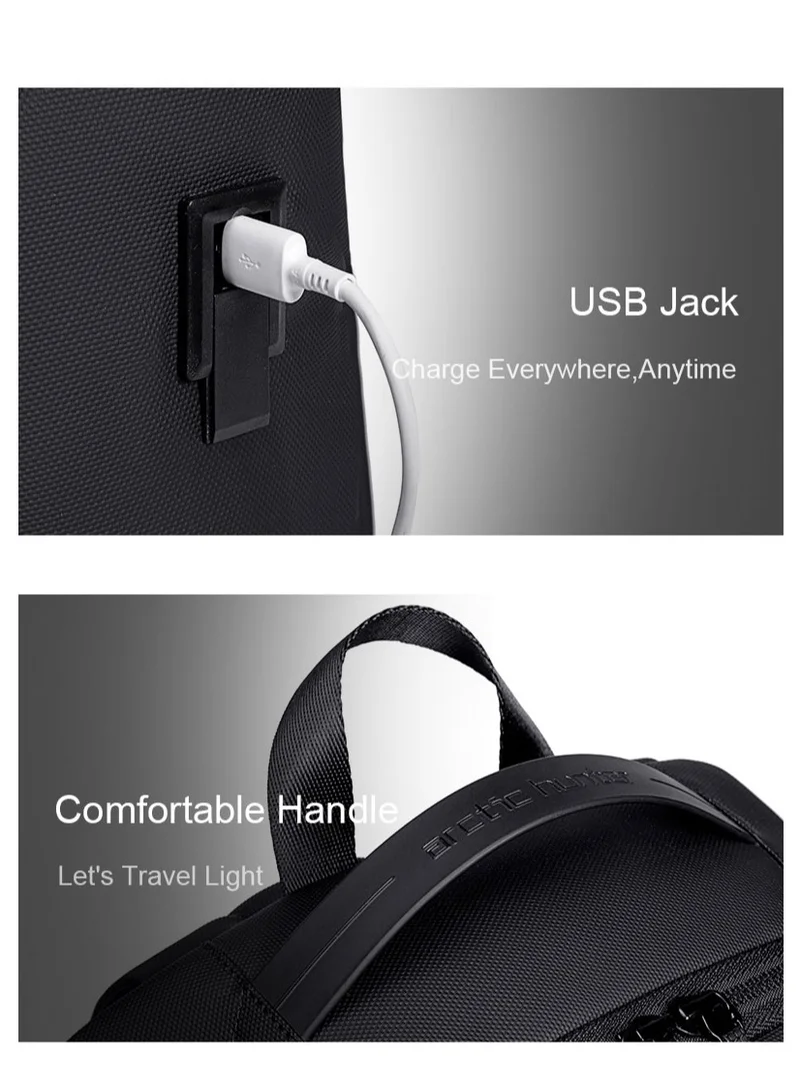 أركتيك هانتر حقيبة ظهر رجالية للأعمال والسفر مع منفذ USB ومقاومة للماء - أسود B00554