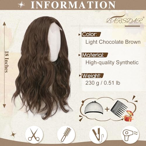 BARSDAR 18 Inch Wavy Light Chocolate Brown Wigs Medium Length Brown Wig for Women Middle Part Natural Soft Wavy Synthetic Shoulder Length Wavy Wigs Cosplay Party Halloween Wig - Image 3