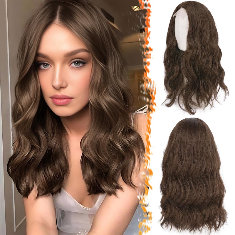BARSDAR 18 Inch Wavy Light Chocolate Brown Wigs Medium Length Brown Wig for Women Middle Part Natural Soft Wavy Synthetic Shoulder Length Wavy Wigs Cosplay Party Halloween Wig - Image 2