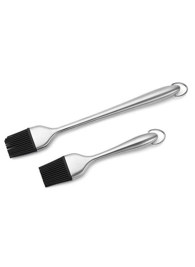 P-Plus International Silicone Basting Brush Set,Stainless Steel Basting Brush with Silicone Bristles for BBQ/Grilling/Pastry Kitchen Oil Brush for Dosa Tawa Pastry Brush (Pack 2(12+9 Inch)) - Image 1