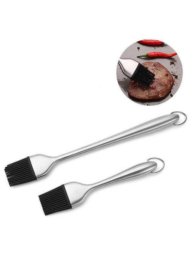 P-Plus International Silicone Basting Brush Set,Stainless Steel Basting Brush with Silicone Bristles for BBQ/Grilling/Pastry Kitchen Oil Brush for Dosa Tawa Pastry Brush (Pack 2(12+9 Inch)) - Image 2