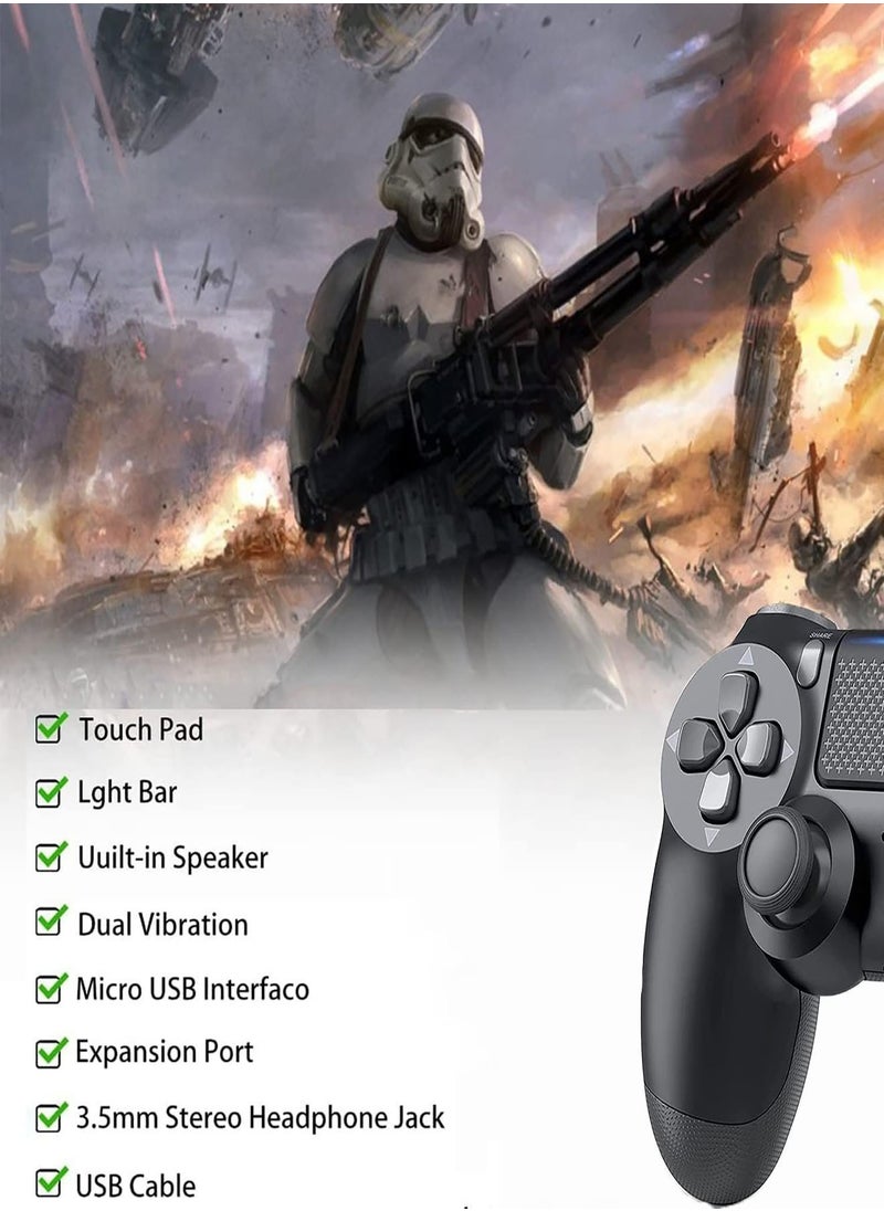 جنرال - وحدة تحكم لاسلكية لجهاز PS4/PS4 Slim/PS4 Pro/PC مع ذراع تحكم مضادة للانزلاق وكابل USB واهتزاز مزدوج ولوحة لمس قابلة للنقر ووظيفة صوتية وإضاءة LED - Image 1