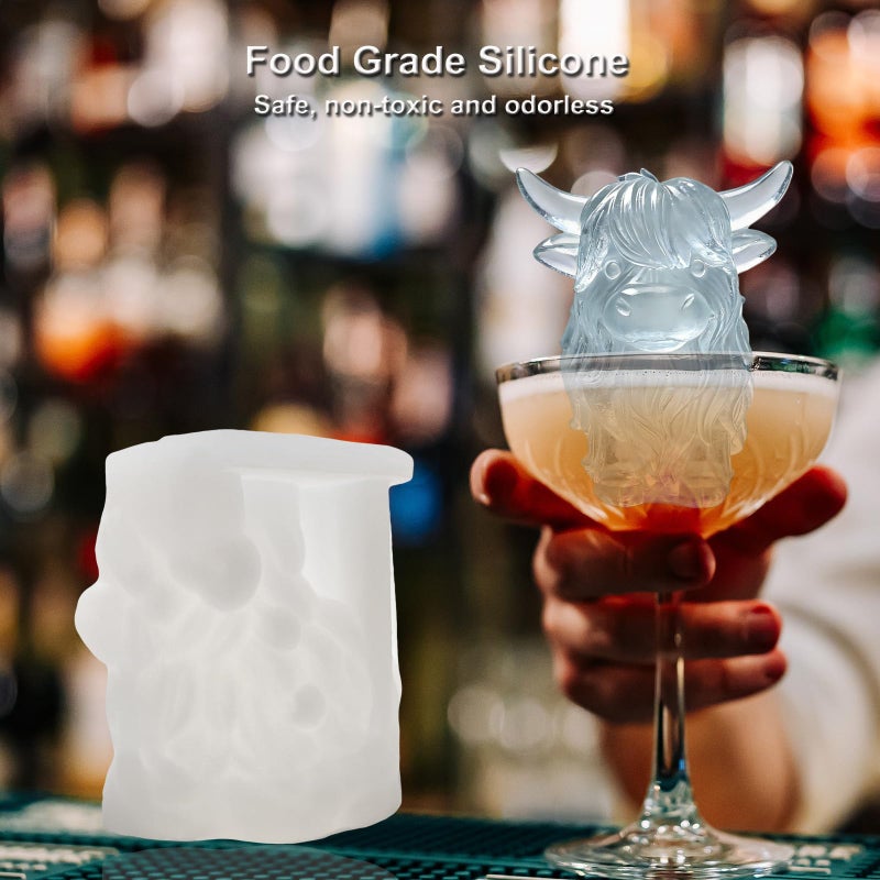 SIUPER 3D Highland Cow Ice Cube Silicone Molds Tray for Whiskey, Cocktail, Drink, Bar; Rich Details. Fun Animal Mold for DIY Taba Squishy Chocolate Soap Candle Resin Gift for Women Girls Boys; 2 Pack - Image 2