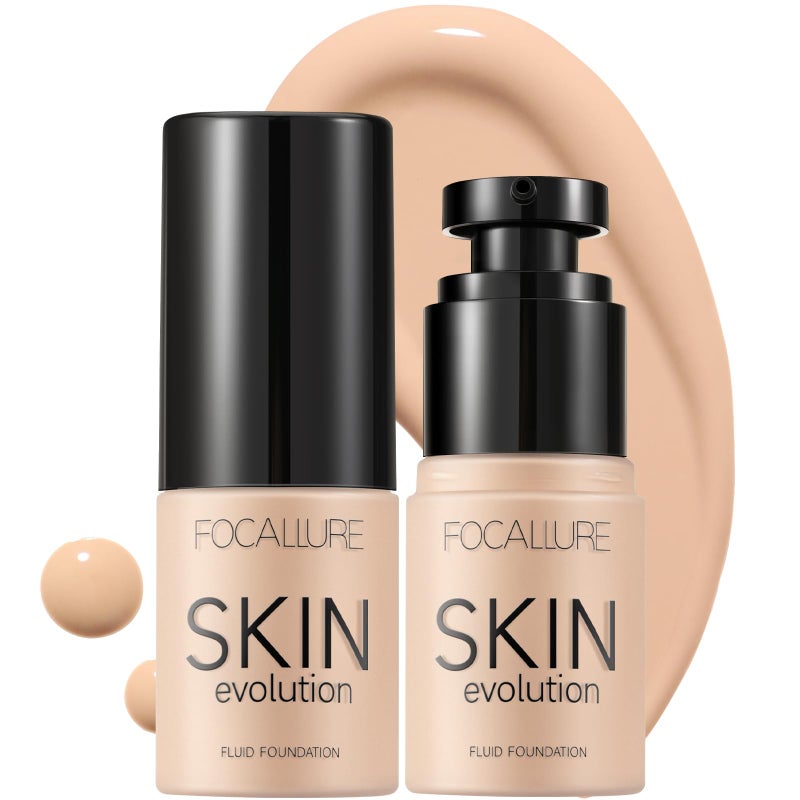 FOCALLURE 2 Pcs Liquid Foundation, Skin Evolution Foundation + Concealer, Full Coverage Foundation Makeup, Durable, Waterproof, Oil-Control, Hides Wrinkles & Lines, Warm Ivory - Image 1