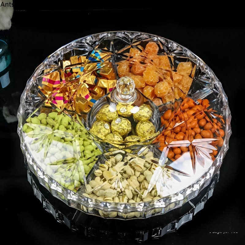 Crystal Snack Plate - High Quality Stylish Divided Tray with Lid, Perfect for Entertaining Nuts, Desserts and Pastries, Dishwasher Safe, Multiple Sizes Available. (Round) - Image 2