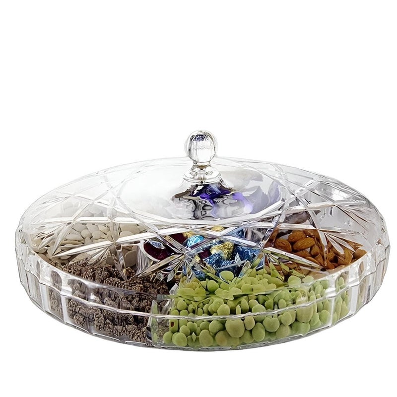 Crystal Snack Plate - High Quality Stylish Divided Tray with Lid, Perfect for Entertaining Nuts, Desserts and Pastries, Dishwasher Safe, Multiple Sizes Available. (Round) - Image 1