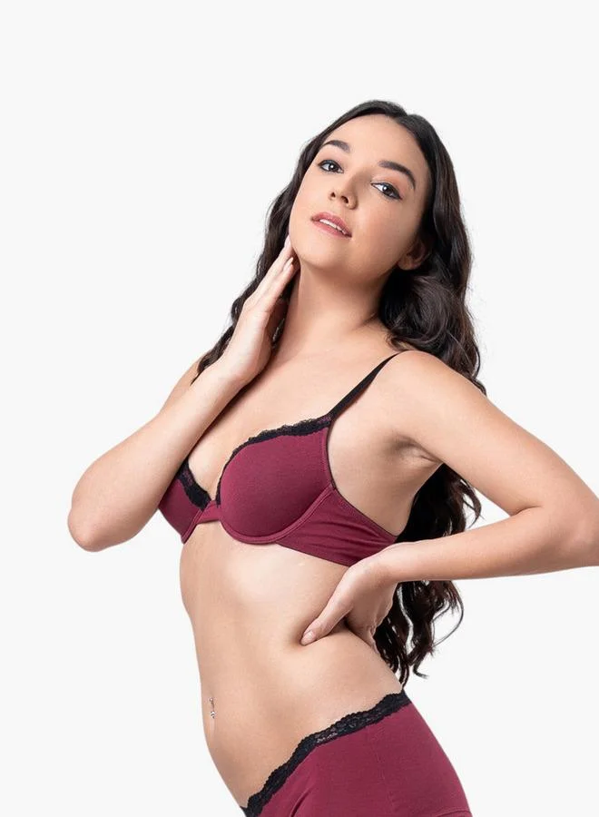 Aadaraya Aadaraya Lace Detail Plunge Bra with Hook and Eye Closure
