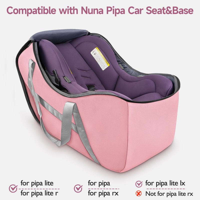 Yorepek غطاء مقعد السيارة للأطفال YOREPEK للسفر بالطائرة متوافق مع جميع مقاعد Nuna Pipa وقاعدة، Uppababy Mesa وقاعدة، حقائب مقاعد السيارة المبطنة للسفر الجوي، حقيبة مقعد السيارة مع 5 أقدام واقية، وردي - Image 2