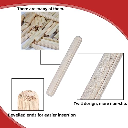 YEUIKERR 300 Pcs Fluted Wood Dowel Pins 1/4 inch x 2 inch Length, Dowels for Woodworking - Image 4