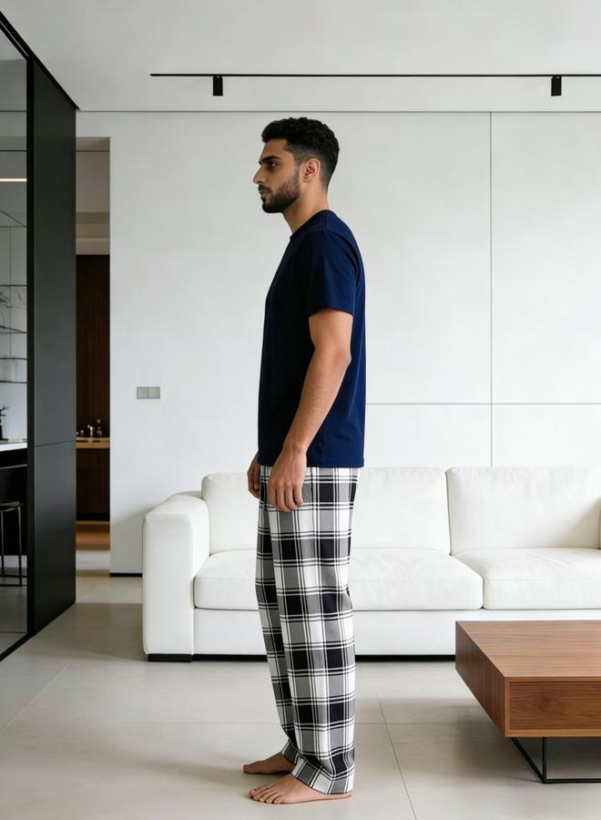 تايك تو مجموعة من بنطال كاروهات وتيشيرت بياقة دائرية مطبوع للرجال - Image 3