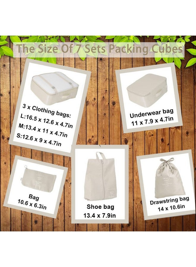 PETRICE Polyester Travel Organizer 7 In 1 Travel Laundry Cosmetics Luggage Packing Organizers Set Makeup Bags Organizer Packing Cubes With Shoe Bag For Travel (Beige) - Image 4