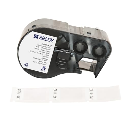 Brady Authentic (M4-91-427) Self-Laminating Vinyl Wrap Around Labels 1.5" H x 1" W Black on White, Clear, 180 Labels. for use with The BMP41, BMP51, and M511 Label Printers - Image 1