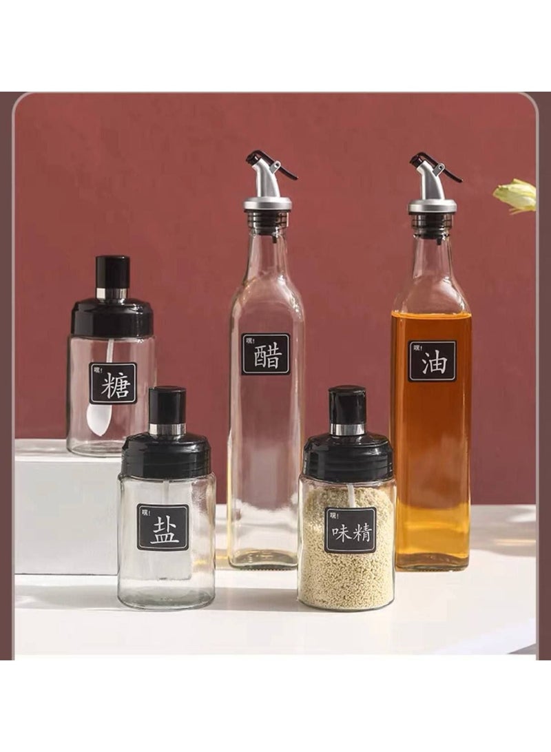 Kitchen oil set 5 pieces of glass 3 pieces of spice jar 2 pieces of oil bottle - Image 2