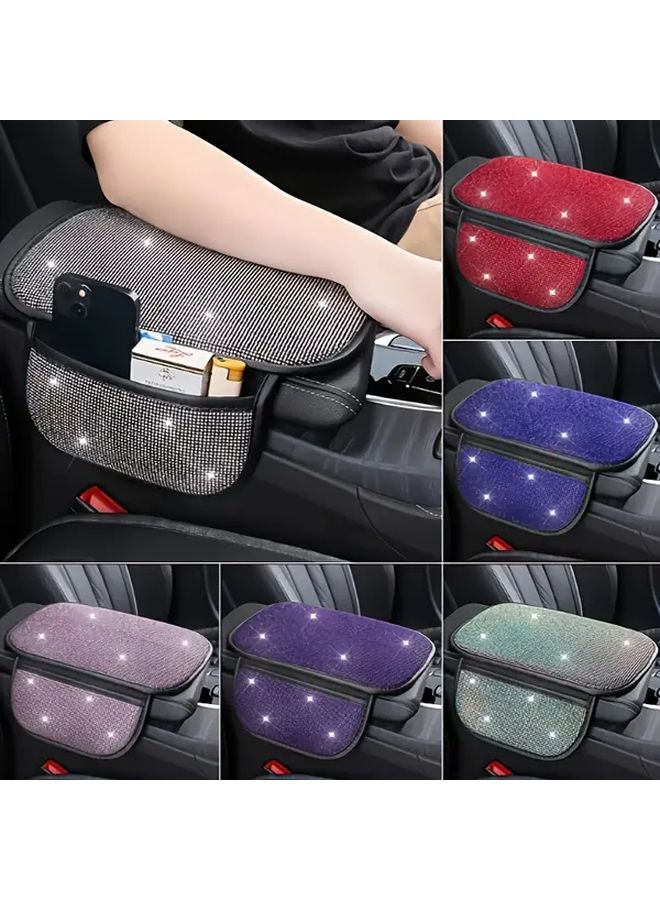 Red Rhinestone Car Armrest Cushion Pad Faux Leather Ergonomic Durable Interior Decoration for Luxury Vehicles - Image 4