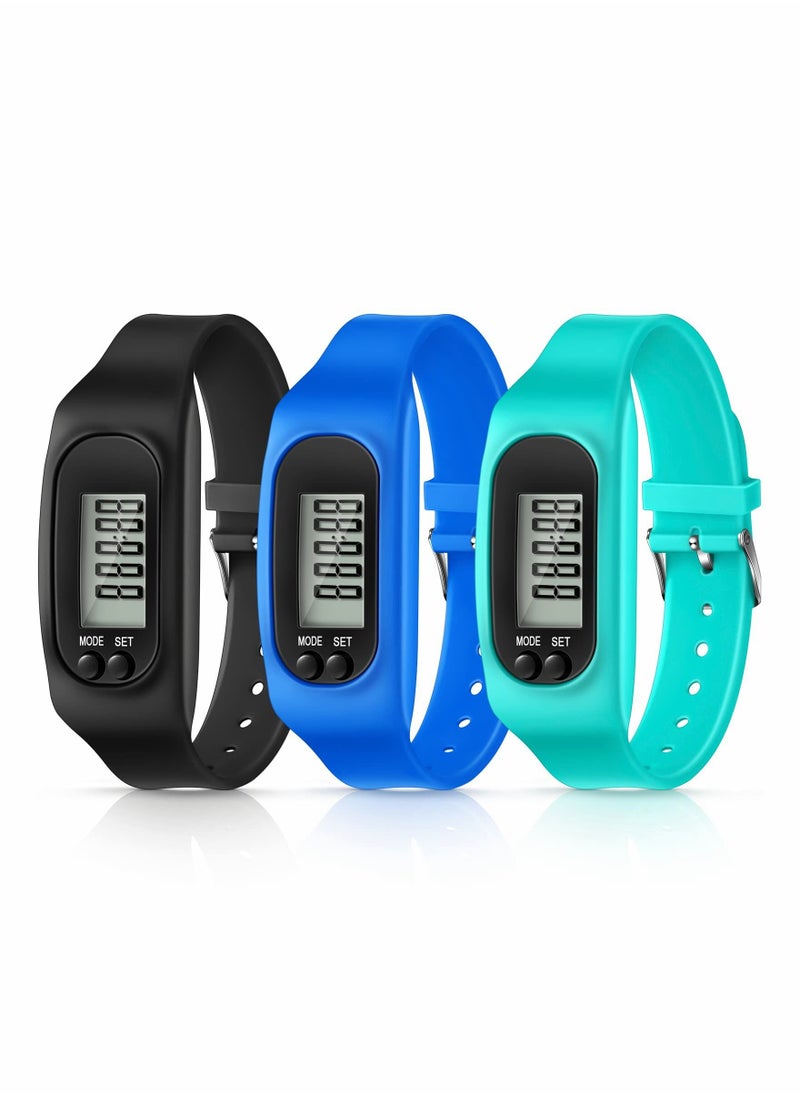 SYOSI Silicone Fitness Tracker Watch 3 Pcs Walking Running Pedometer Calorie Burning and Step Counting Bracelet Steps Pedometer Watch for Walking Men Women Kids  - Image 1
