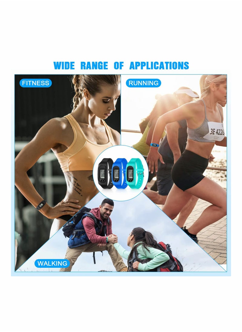 SYOSI Silicone Fitness Tracker Watch 3 Pcs Walking Running Pedometer Calorie Burning and Step Counting Bracelet Steps Pedometer Watch for Walking Men Women Kids  - Image 5
