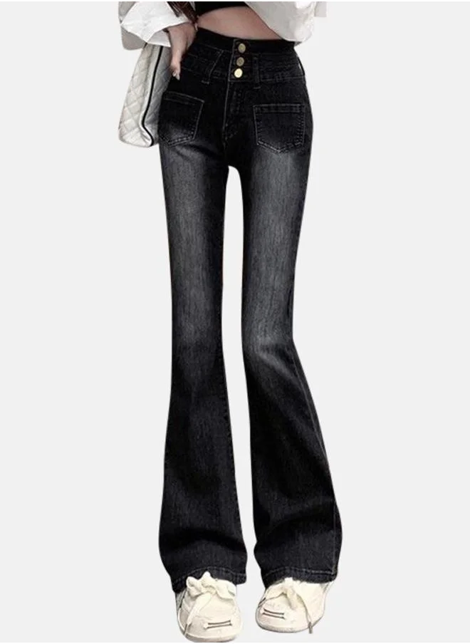 يونيكي Black Flared High-Rise Heavy Fade Denim Jeans