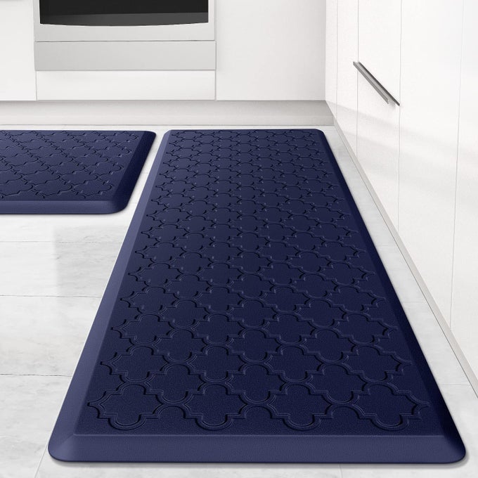 KITCHEN MAT 2 PCS CUSHIONED ANTIFATIGUE FLOOR MAT WATERPROOF NONSKID KITCHEN MATS AND RUGS ERGONOMIC COMFORT FOAM KITCHEN RUGS STANDING MAT FOR KITCHEN FLOOROFFICE SINK LAUNDRYBLUE