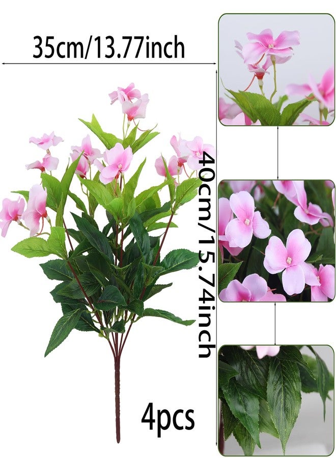 CITYES 4 Pcs Artificial Flowers Outdoor Impatiens UV Resistant Silk Impatiens Flowers Pink Faux Flowers Impatiens Bushes Artificial Impatiens for Pot Patio Lawn Garden Hanging Basket Porch Decor - Image 2